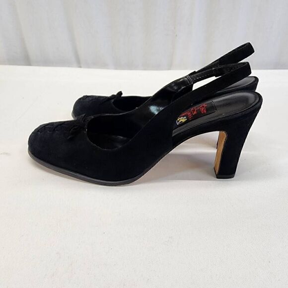 Carlos Falchi Vintage Slingback Heels Black Suede Pumps Size 7 - Picture 6 of 11